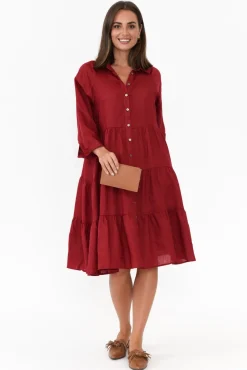 Linen Dresses<Worthier Hadley Red Linen Tiered Dress