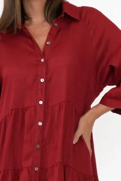 Linen Dresses<Worthier Hadley Red Linen Tiered Dress