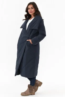 Coats<Tirelli Halle Navy Longline Wrap Coat