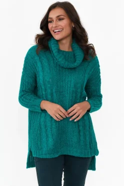 Knitwear<Cafe Latte Hamlin Blue Roll Neck Jumper