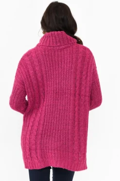 Knitwear<Cafe Latte Hamlin Hot Pink Roll Neck Jumper