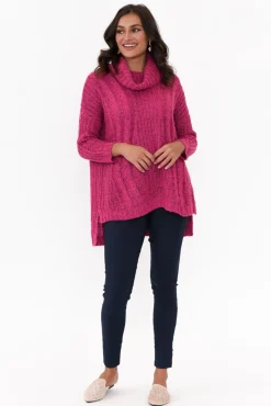 Knitwear<Cafe Latte Hamlin Hot Pink Roll Neck Jumper