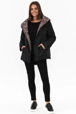 Jackets<Hammock u0026 Vine Hansel Brown Leopard Reversible Puffer Jacket