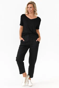 Pants<Silver Wishes Hardy Black Linen Drawstring Pant