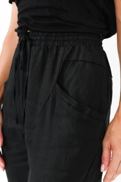 Pants<Silver Wishes Hardy Black Linen Drawstring Pant