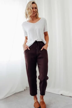 Pants<Silver Wishes Hardy Chocolate Linen Drawstring Pant