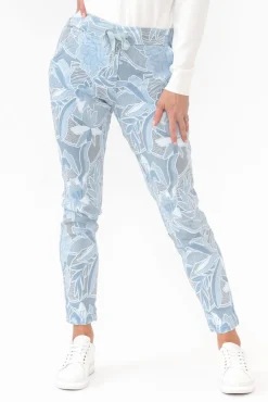 Pants<Rosa Sera Hartley Blue Floral Crinkle Pant