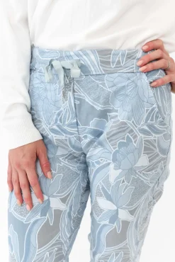 Pants<Rosa Sera Hartley Blue Floral Crinkle Pant