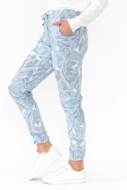 Pants<Rosa Sera Hartley Blue Floral Crinkle Pant