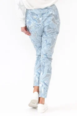 Pants<Rosa Sera Hartley Blue Floral Crinkle Pant