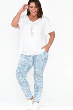 Pants<Rosa Sera Hartley Blue Floral Crinkle Pant