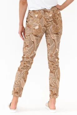 Pants<Rosa Sera Hartley Brown Floral Crinkle Pant