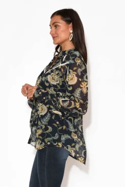 Shirts<Once Was Haven Navy Garden Bishop Sleeve Shirt