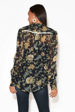 Shirts<Once Was Haven Navy Garden Bishop Sleeve Shirt