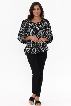 Sleeved Tops<New U Collection Heath Black Abstract Puff Sleeve Top