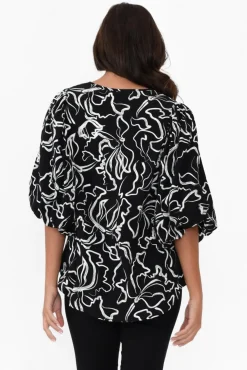 Sleeved Tops<New U Collection Heath Black Abstract Puff Sleeve Top