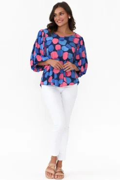 Sleeved Tops<New U Collection Heath Blue Spot Puff Sleeve Top