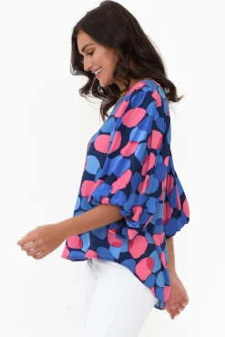 Sleeved Tops<New U Collection Heath Blue Spot Puff Sleeve Top