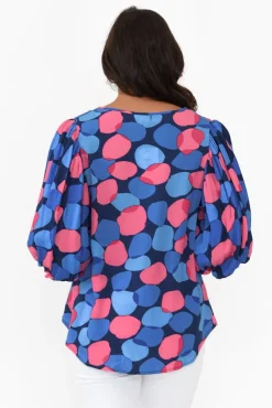 Sleeved Tops<New U Collection Heath Blue Spot Puff Sleeve Top