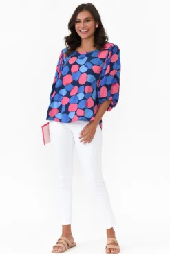 Sleeved Tops<New U Collection Heath Blue Spot Puff Sleeve Top