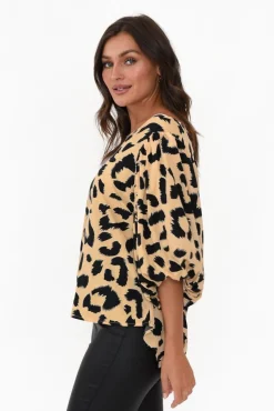 Sleeved Tops<New U Collection Heath Cream Leopard Puff Sleeve Top