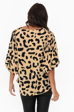 Sleeved Tops<New U Collection Heath Cream Leopard Puff Sleeve Top