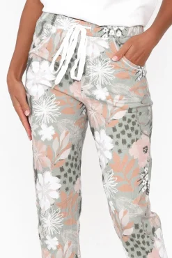 Pants<Cafe Latte Hedda Khaki Floral Drawstring Pant