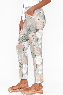 Pants<Cafe Latte Hedda Khaki Floral Drawstring Pant