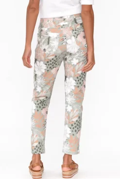 Pants<Cafe Latte Hedda Khaki Floral Drawstring Pant