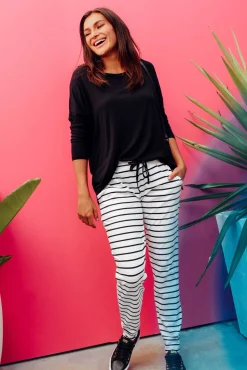 Pants<Betty Basics Heidi Black Stripe Cuffed Jogger Pant