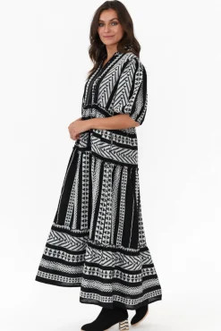 Cotton Dresses<Joop u0026 Gypsy Helena Black Embroidered Cotton Maxi Dress