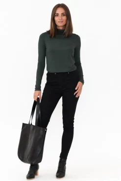 Sleeved Tops<Bamboo Body Henrietta Dark Green Bamboo Turtleneck Top