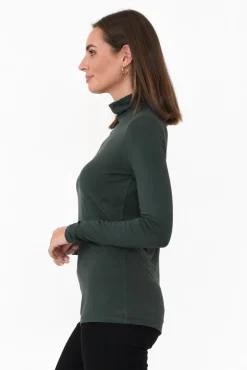 Sleeved Tops<Bamboo Body Henrietta Dark Green Bamboo Turtleneck Top