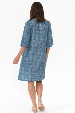 Cotton Dresses<Mozaic Heron Blue Floral Cotton Dress