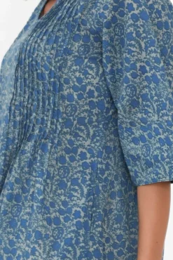 Cotton Dresses<Mozaic Heron Blue Floral Cotton Dress