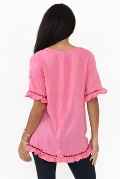 Linen Tops<Willow Tree Hewitt Pink V Neck Ruffle Top