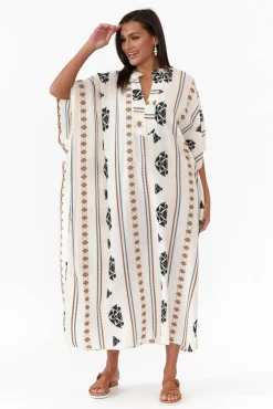 Cotton Dresses<Italian Closet Higgins White Embroidered Cotton Kaftan