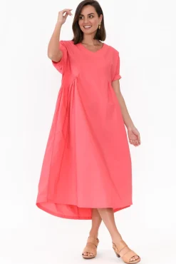 Cotton Dresses<Tirelli Hilda Pink Gathered Cotton Dress
