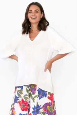 Linen Tops<Donna Donna Hiram White Linen Top