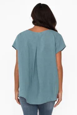 Linen Tops<Cali and Co Hiromi Blue Foil Flower Linen Top