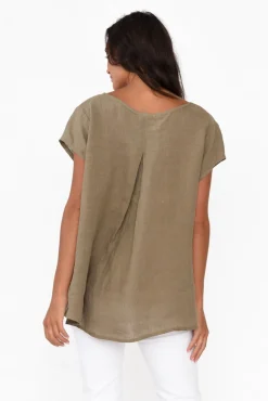 Linen Tops<Cali and Co Hiromi Khaki Foil Flower Linen Top
