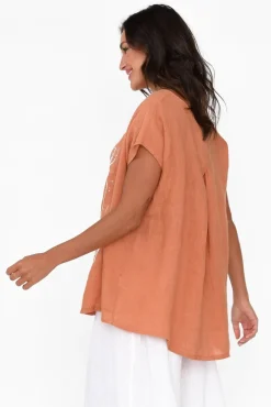 Linen Tops<Cali and Co Hiromi Orange Foil Flower Linen Top