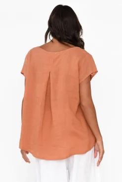 Linen Tops<Cali and Co Hiromi Orange Foil Flower Linen Top