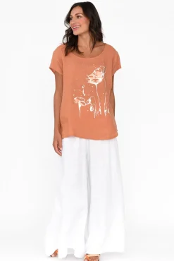 Linen Tops<Cali and Co Hiromi Orange Foil Flower Linen Top