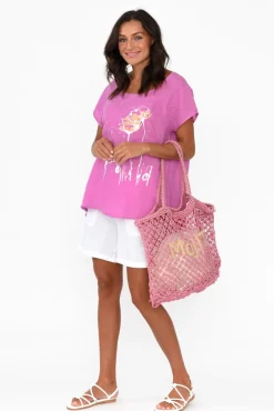 Linen Tops<Cali and Co Hiromi Pink Foil Flower Linen Top