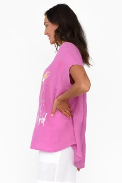 Linen Tops<Cali and Co Hiromi Pink Foil Flower Linen Top