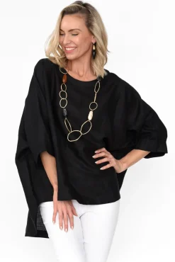 Linen Tops<Tirelli Holden Black Linen Pleat Top
