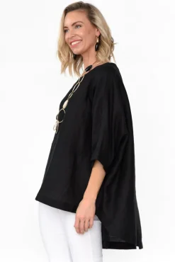 Linen Tops<Tirelli Holden Black Linen Pleat Top