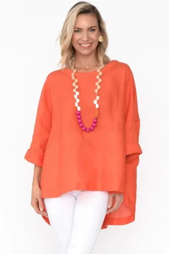 Sleeved Tops<Tirelli Holden Orange Linen Pleat Top