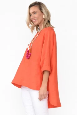 Sleeved Tops<Tirelli Holden Orange Linen Pleat Top
